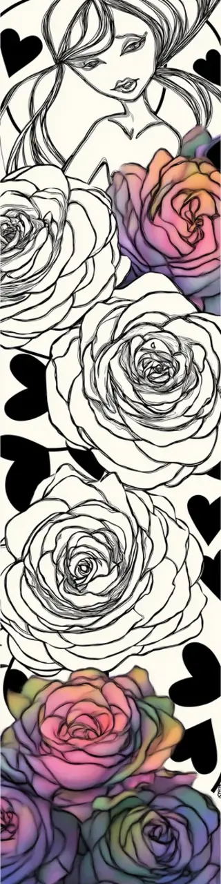 Free printable roses and hearts coloring bookmark