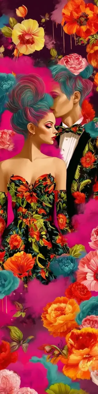 Free printable couple behind bright flowers bookmark