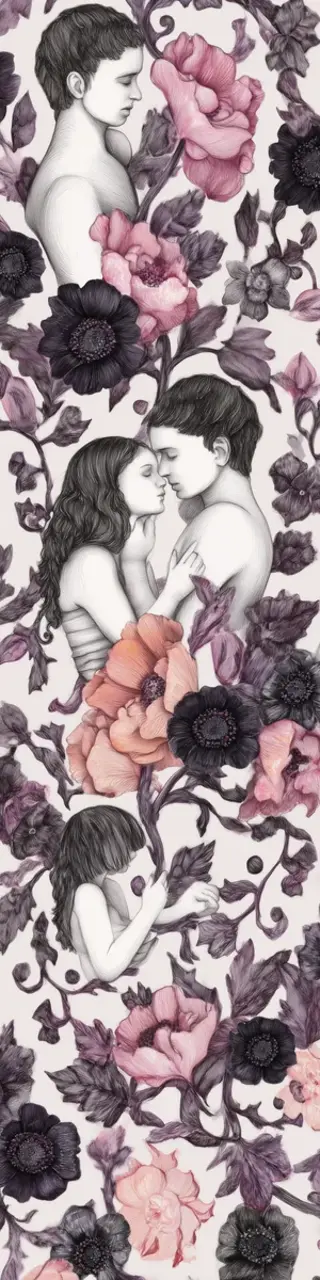 Free printable couple within flowers bookmark