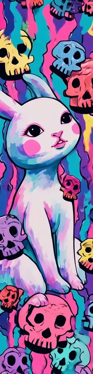 Free printable cute bunny with deformed skulls bookmark