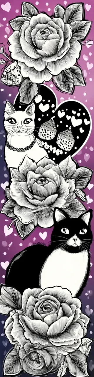 Free printable cute cats floral bookmark