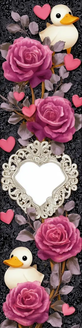 Free printable cute ducks and roses bookmark