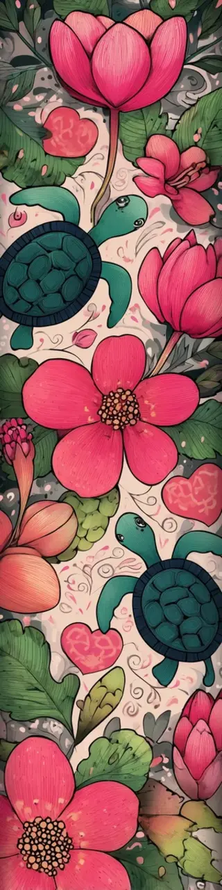 Free printable cute turtle floral bookmark