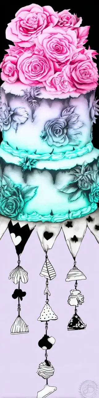 Free printable dangling cake with flowers bookmark