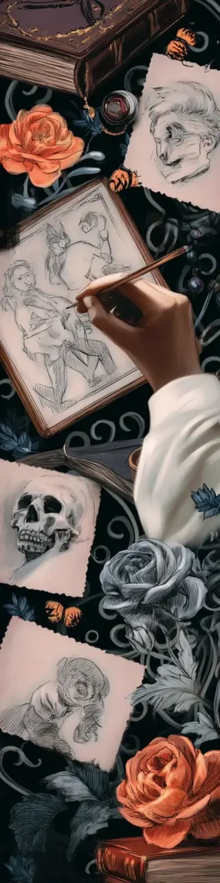 Free printable dark academia drawing hand bookmark