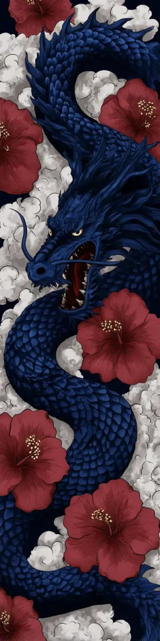 Free printable dark blue dragons with flowers bookmark
