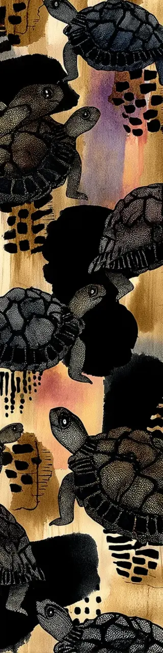 Free printable dark turtles on gold bookmark