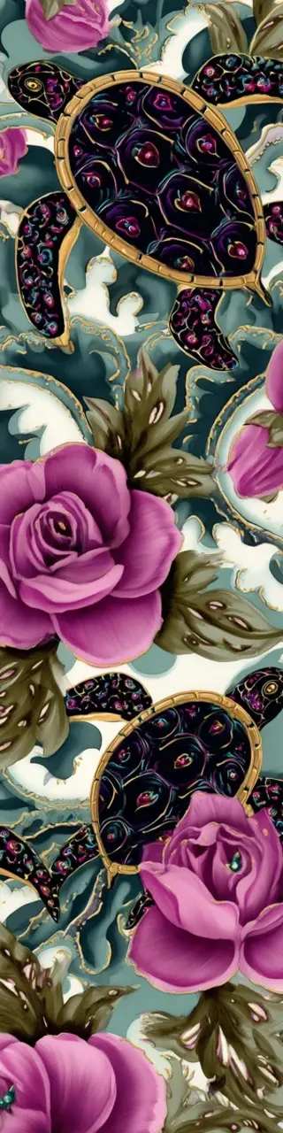 Free printable dark turtles on pink roses bookmark