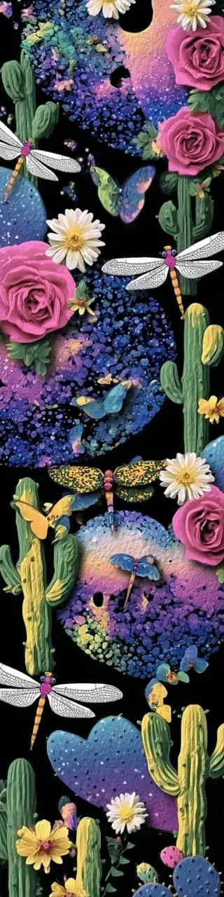 Free printable dragonflies roses and cacti bookmark