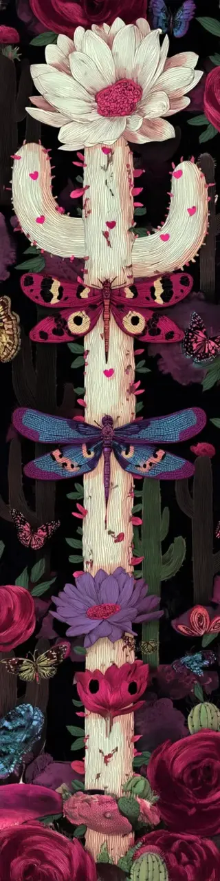 Free printable dragonflies and cacti bookmark