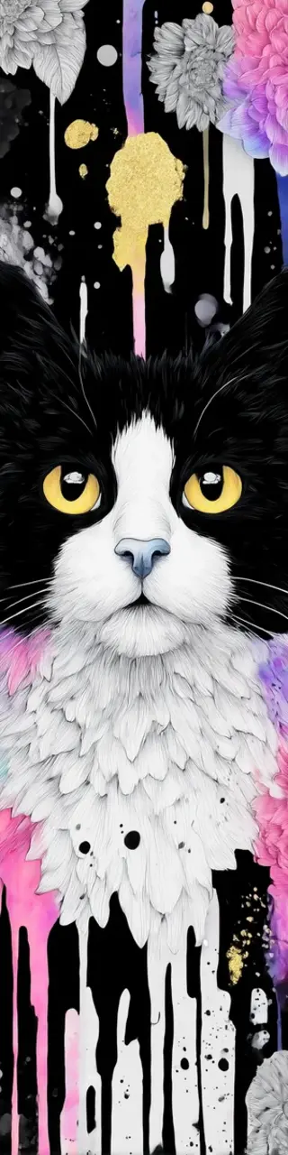 Free printable dripping paint cat bookmark