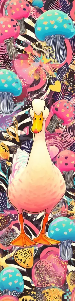 Free printable duck and colorful mushrooms bookmark