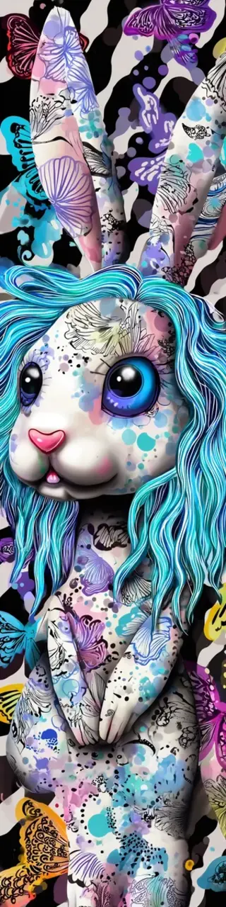 Free printable fancy rabbit with blue hair bookmark