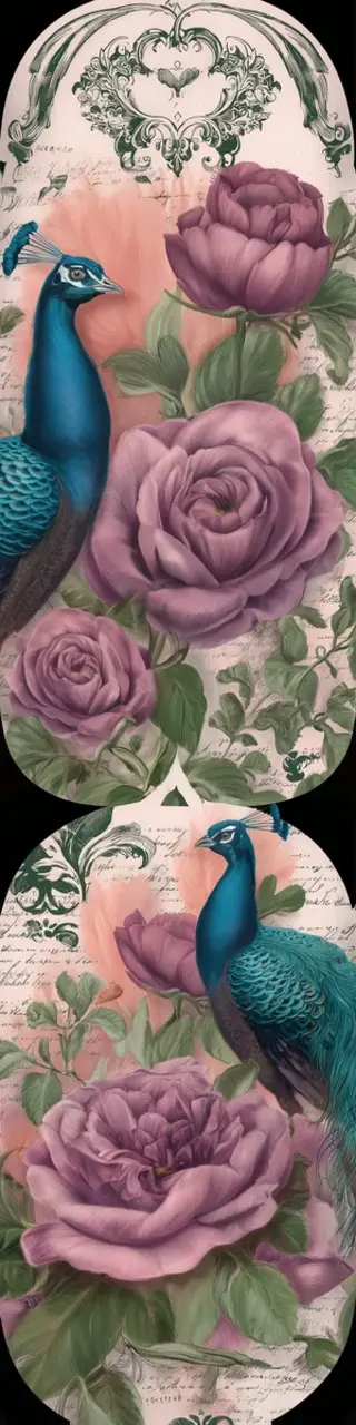 Free printable fancy roses and peacocks bookmark