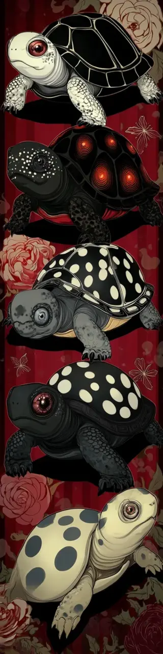 Free printable five turtles on red bookmark