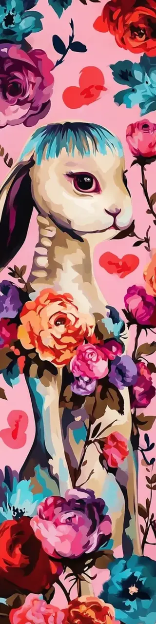 Free printable floral bunny on pink bookmark