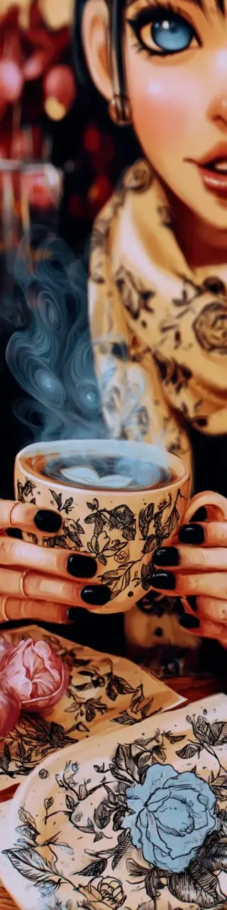 Free printable floral coffee cup girl bookmark