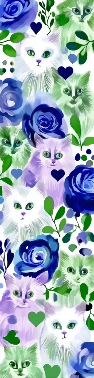 Free printable fluffy cats blue roses bookmark