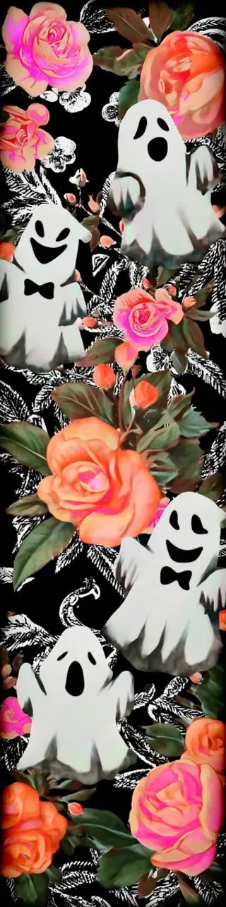 Free printable four ghosts with orange flowers bookmark