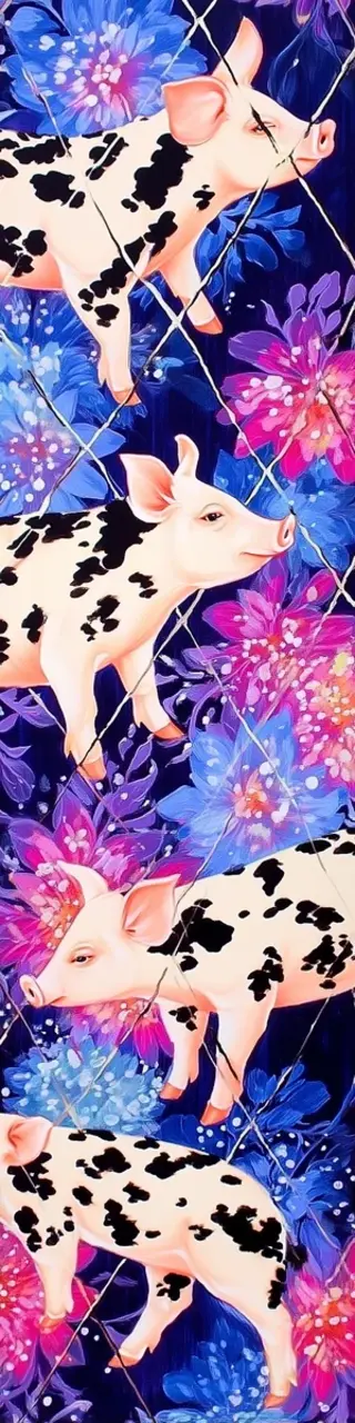 Free printable four pigs on blue bookmark