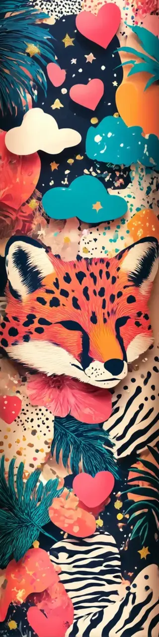 Free printable fox face on abstract bookmark