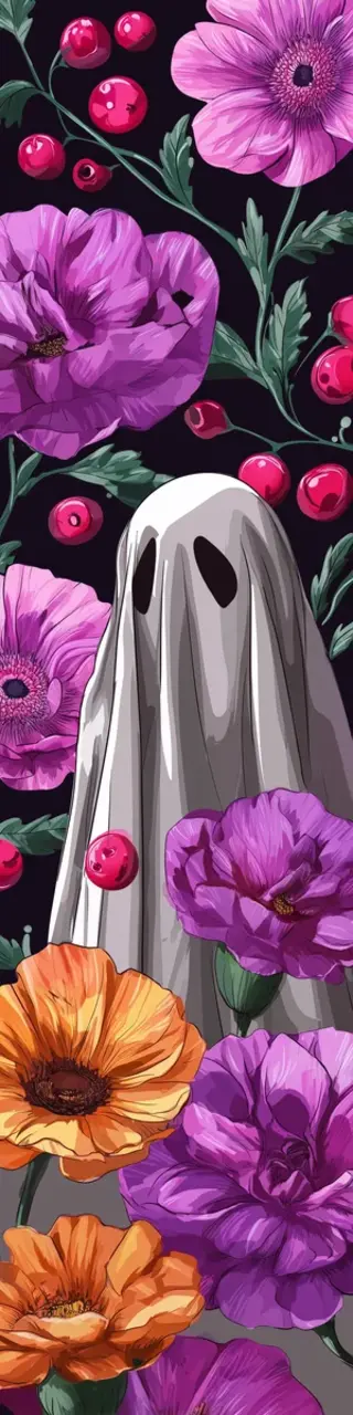 Free printable ghost hiding in flowers bookmark