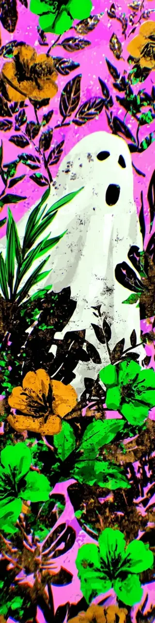 Free printable ghost on green flowers pink bookmark