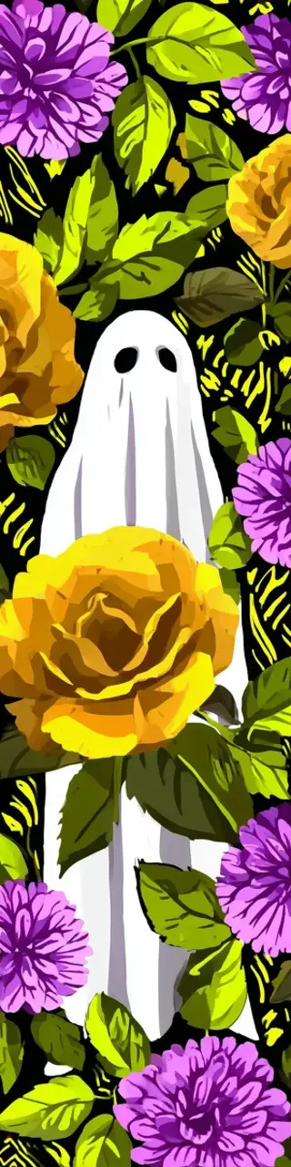 Free printable ghost on green leaves bookmark