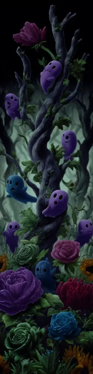 Free printable ghosts in a dark forest bookmark