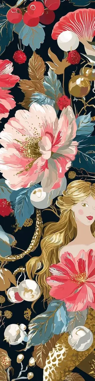 Free printable gold mermaid flowers bookmark