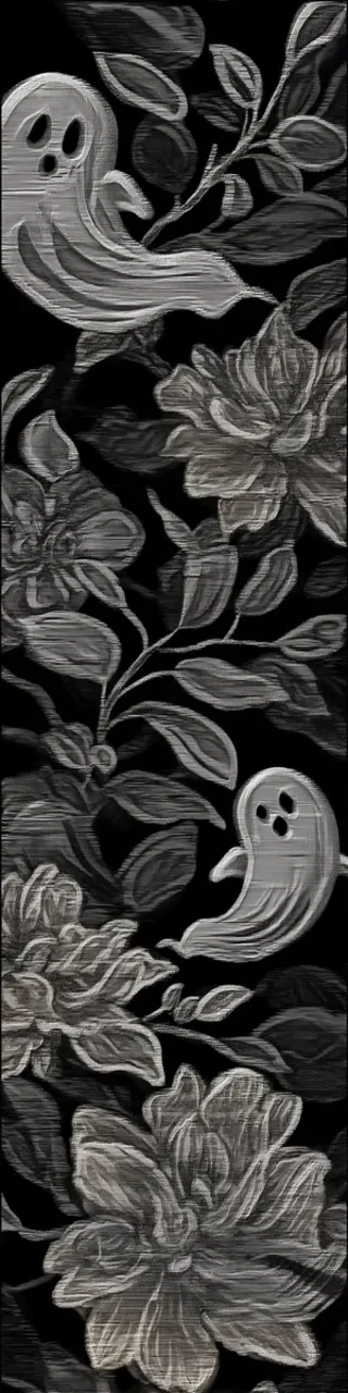 Free printable gray and black ghosts with flowers bookmark