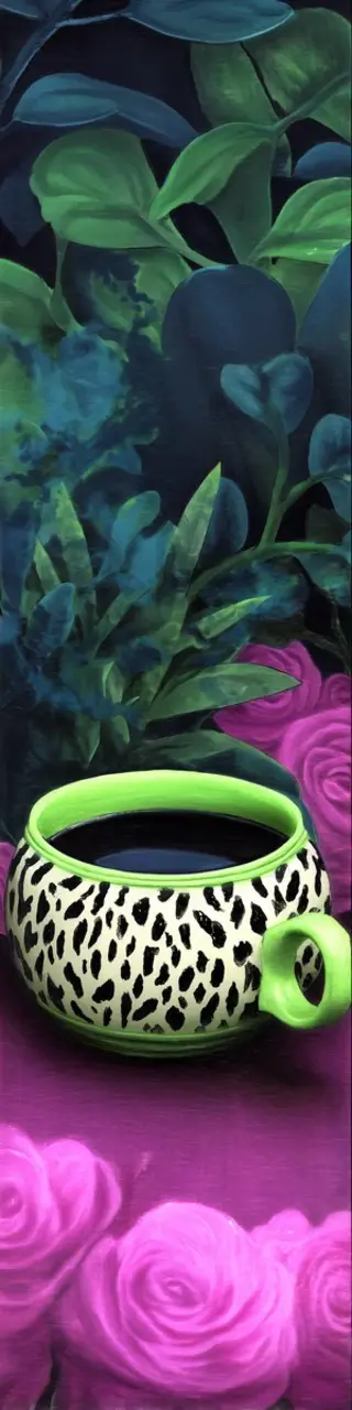 Free printable green coffee cup with plants and floral bookmark