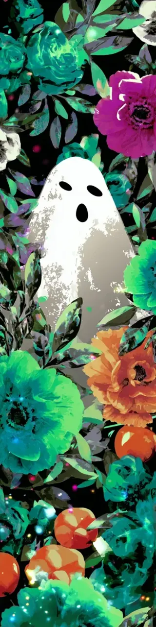 Free printable green flower green leaves ghost bookmark