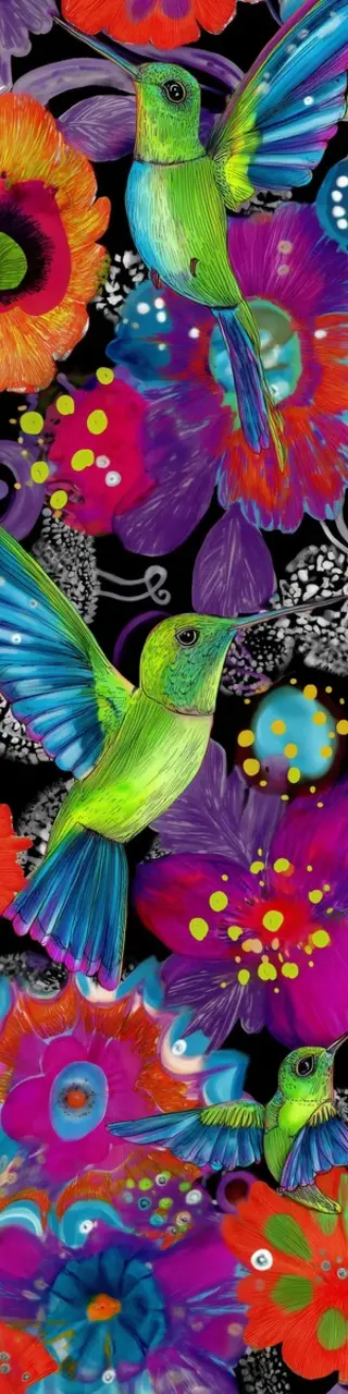 Free printable green hummingbirds big flowers bookmark