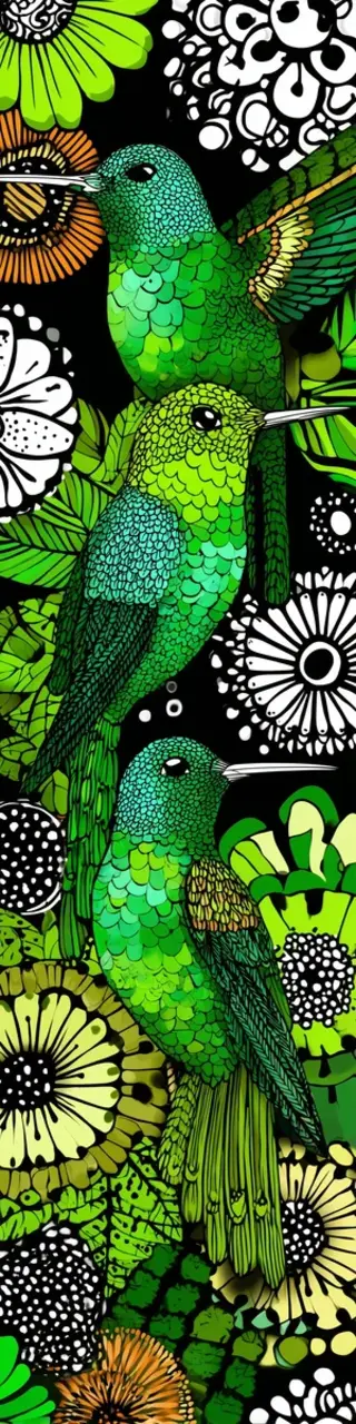 Free printable green hummingbirds pattern bookmark