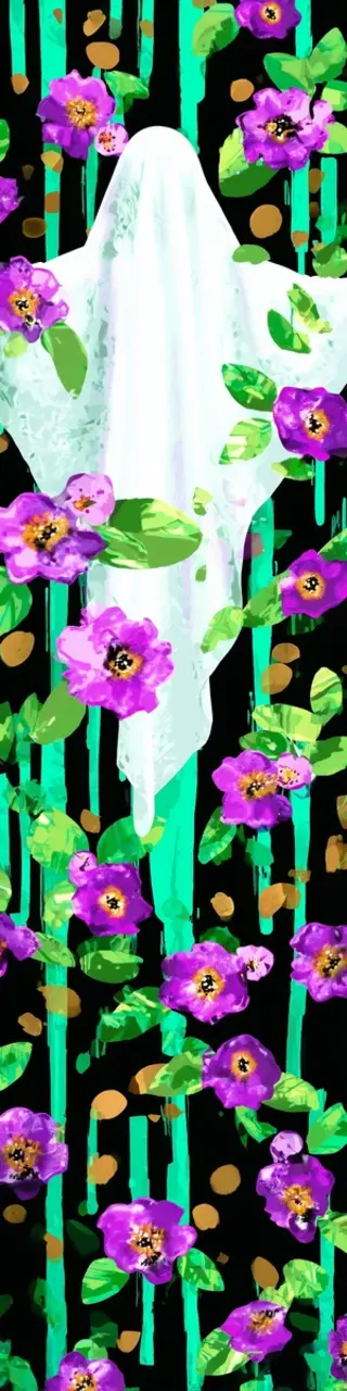 Free printable green vertical lines open ghost floral bookmark