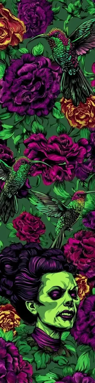 Free printable green zombie flowers bookmark