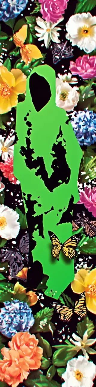 Free printable hooded ghost with flowers Halloween bookmark