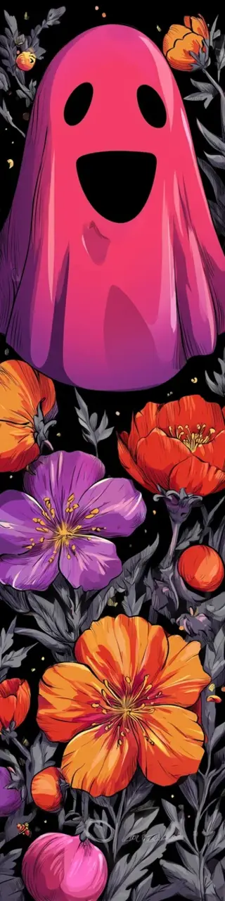 Free printable happy pink ghost floral bookmark