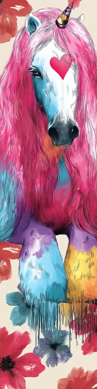 Free printable heart face unicorn bookmark