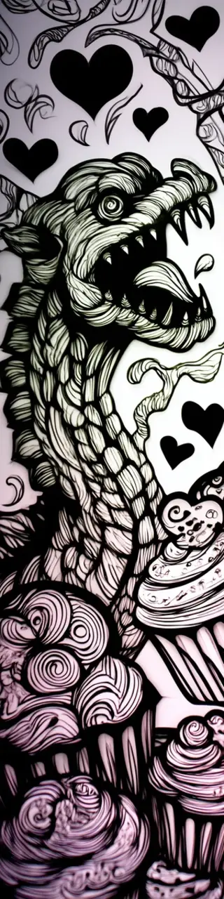 Free printable hearts and cupcake dragon coloring bookmark