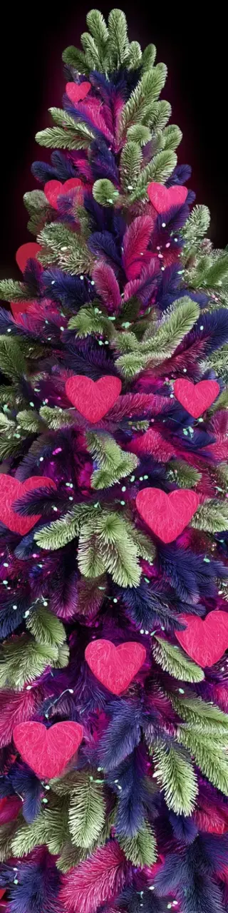 Free printable hearts and purple green Christmas tree bookmark