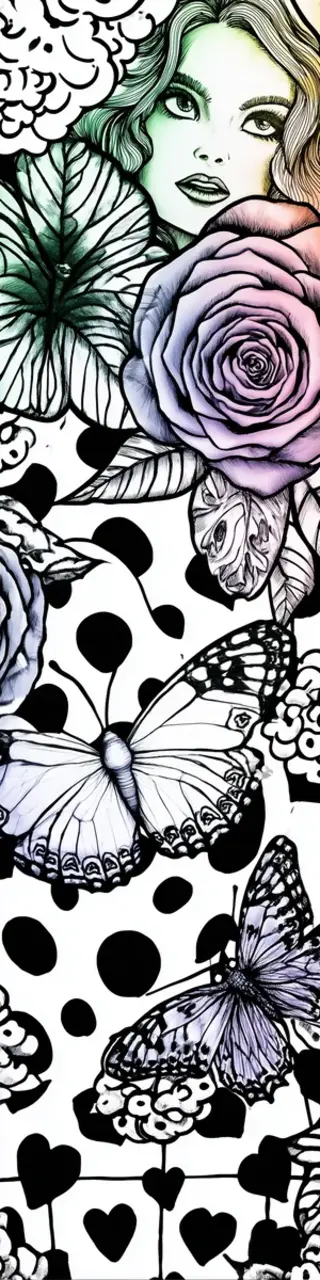 Free printable hearts and butterflies coloring woman bookmark
