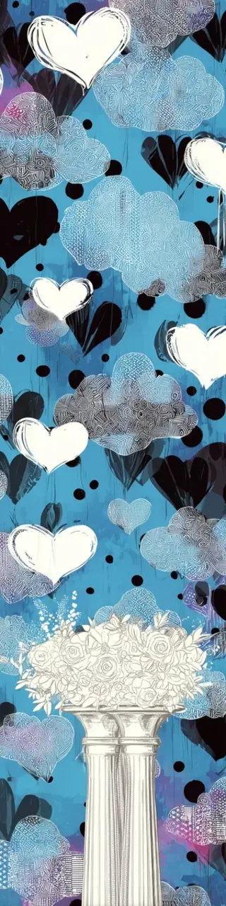 Free printable hearts on blue pillars bookmark