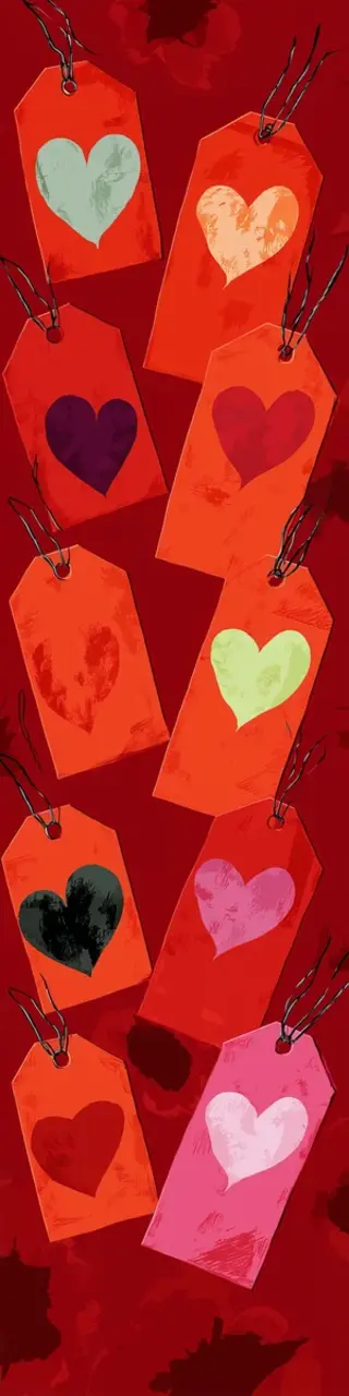 Free printable hearts on tags red bookmark