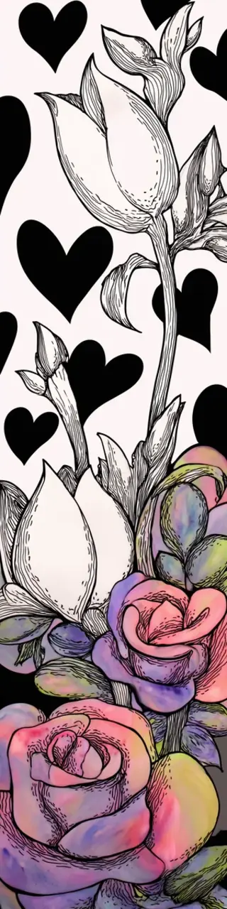 Free printable hearts on white floral bookmark