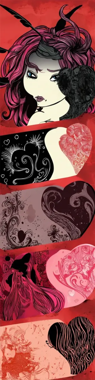 Free printable hearts woman red bookmark