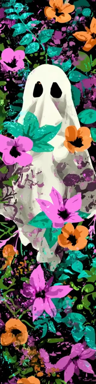 Free printable ghost hiding behind flowers bookmark