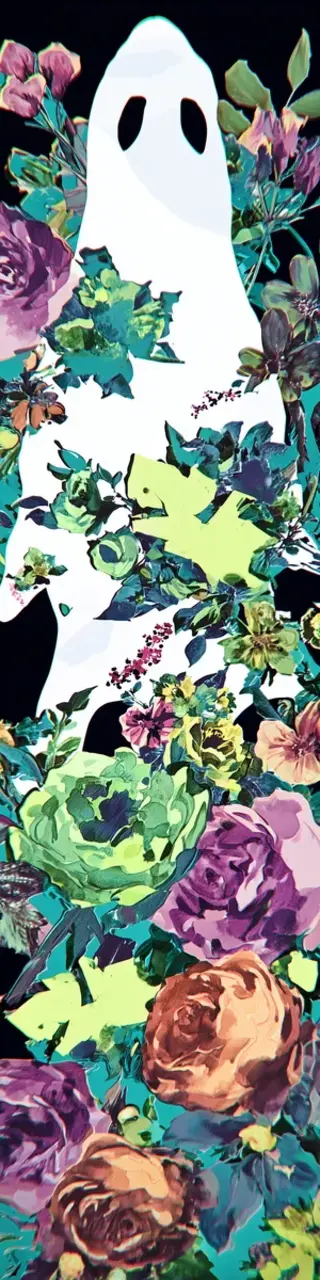 Free printable hiding ghost with flowers bookmark