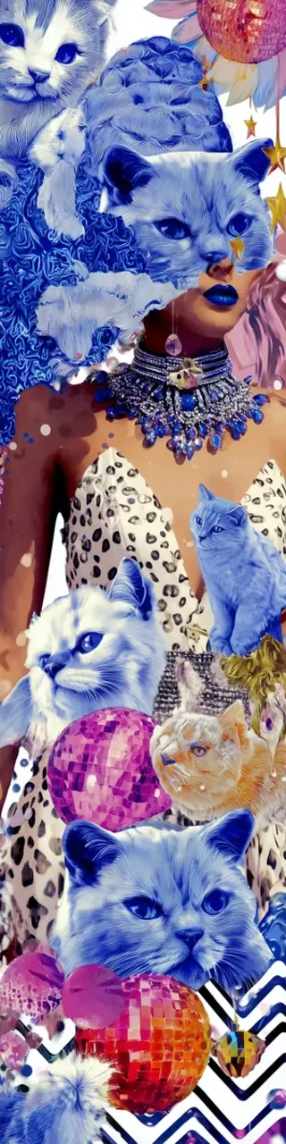 Free printable high fashion blue cats bookmark